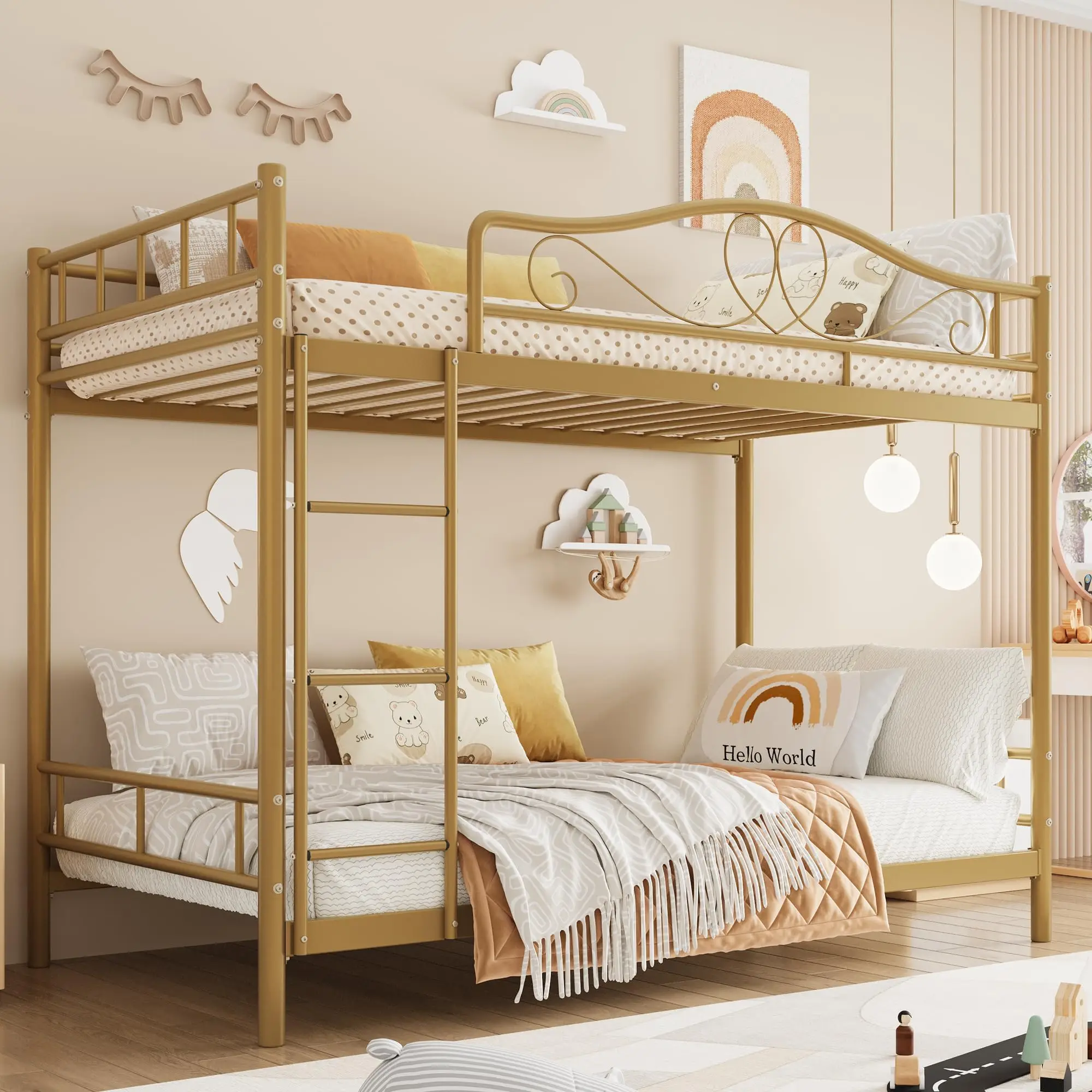 GarveeLife Bunk Bed Twin over Twin, Heavy Duty Metal Bunk Bed with Safety Guardrail & Ladder, 400 Lbs Weight Capacity, Space-Saving Design, Noise Free, No Box Spring Needed, Easy Assemble