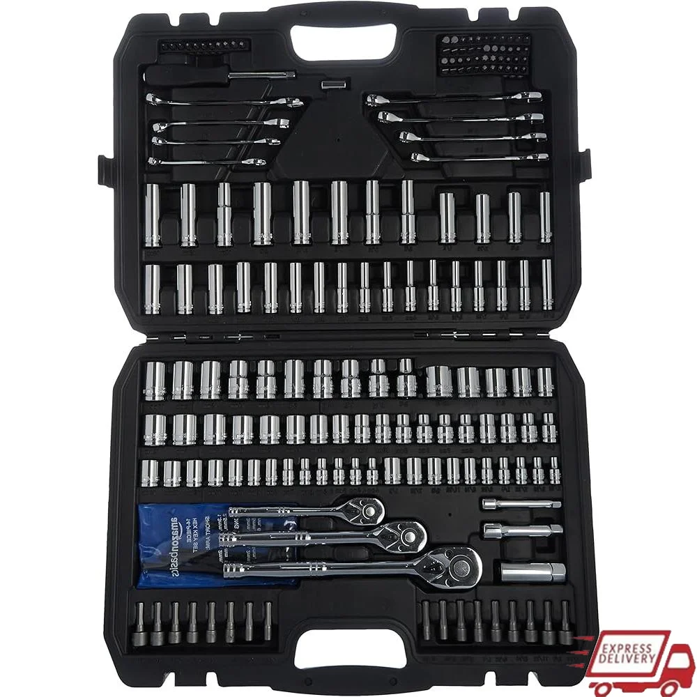 مجموعة أدوات ميكانيكي مكونة من 201 قطعة مجموعة مقابس مع حافظة SAE متري من الكروم والفاناديوم ومفتاح ربط من الفولاذ وقم مفك براغي #1