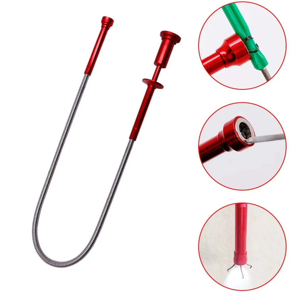 Telescoping Magnetic pickup Claw Magnetic Pick-up Tool 4 Claws with LED light Flexible Spring Magnet Grab Grabber （No battery）