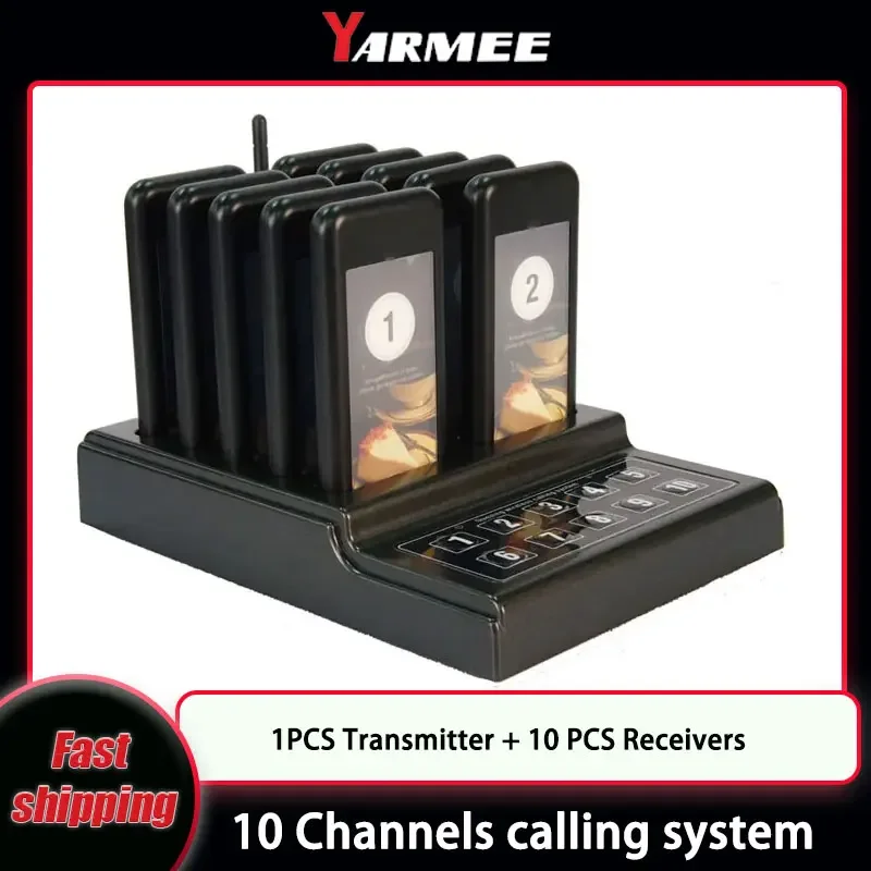 YARMEE Wireless Restaurant calling system Waterproof Buzzer 1 Transmitter + 10 Receiver for Waiter Calling System Queue System