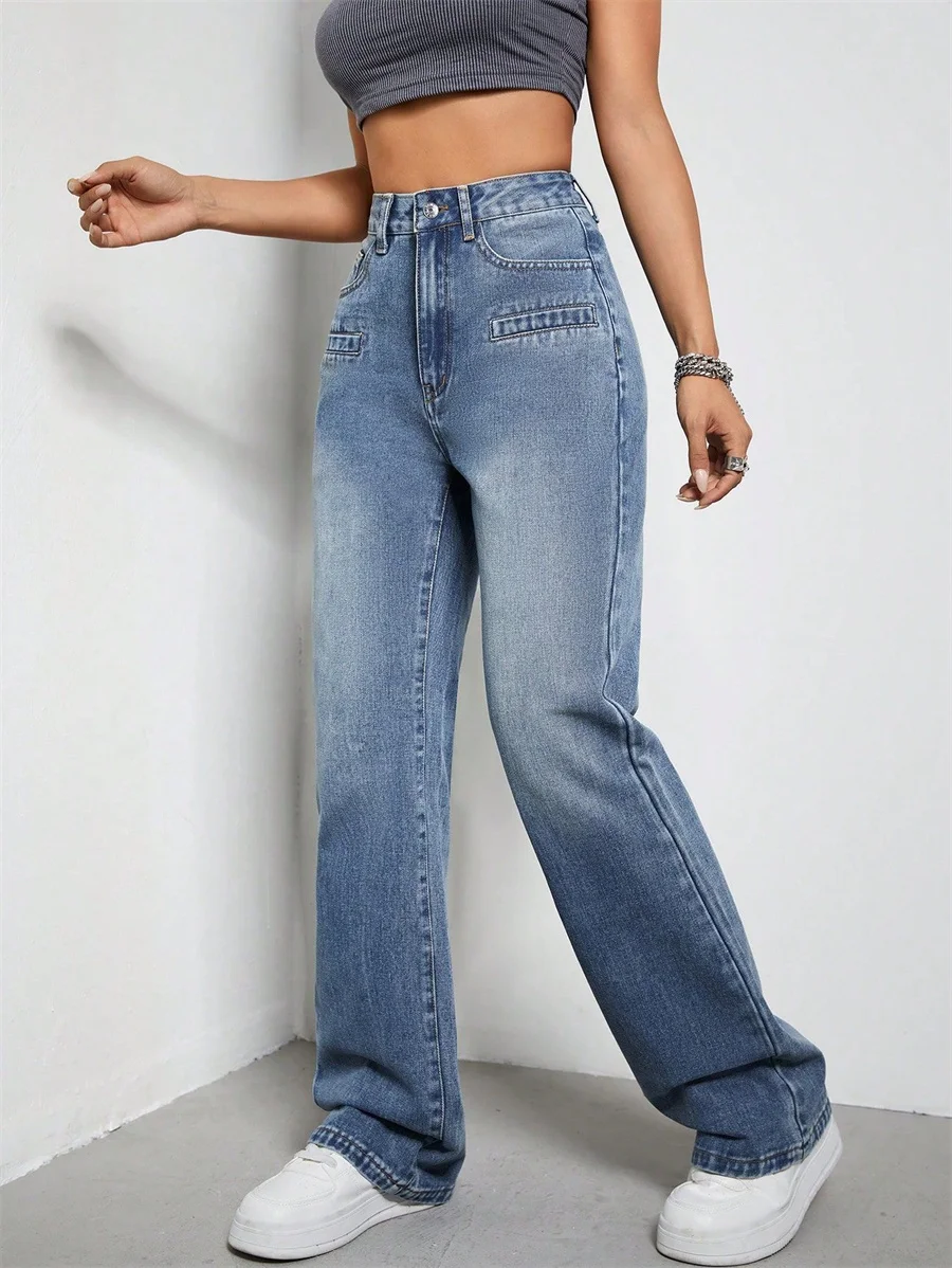 

Benuynffy Women's Vintage Baggy Mom Jeans Streetwear Fashion Casual High-waisted Straight Wide Leg Denim Trousers For Women