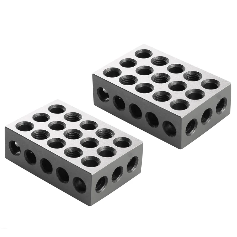 2PCS Blocks Gauge Hardened Steel Parallel Block Set 23 Holes Matched Machinist Milling Tool