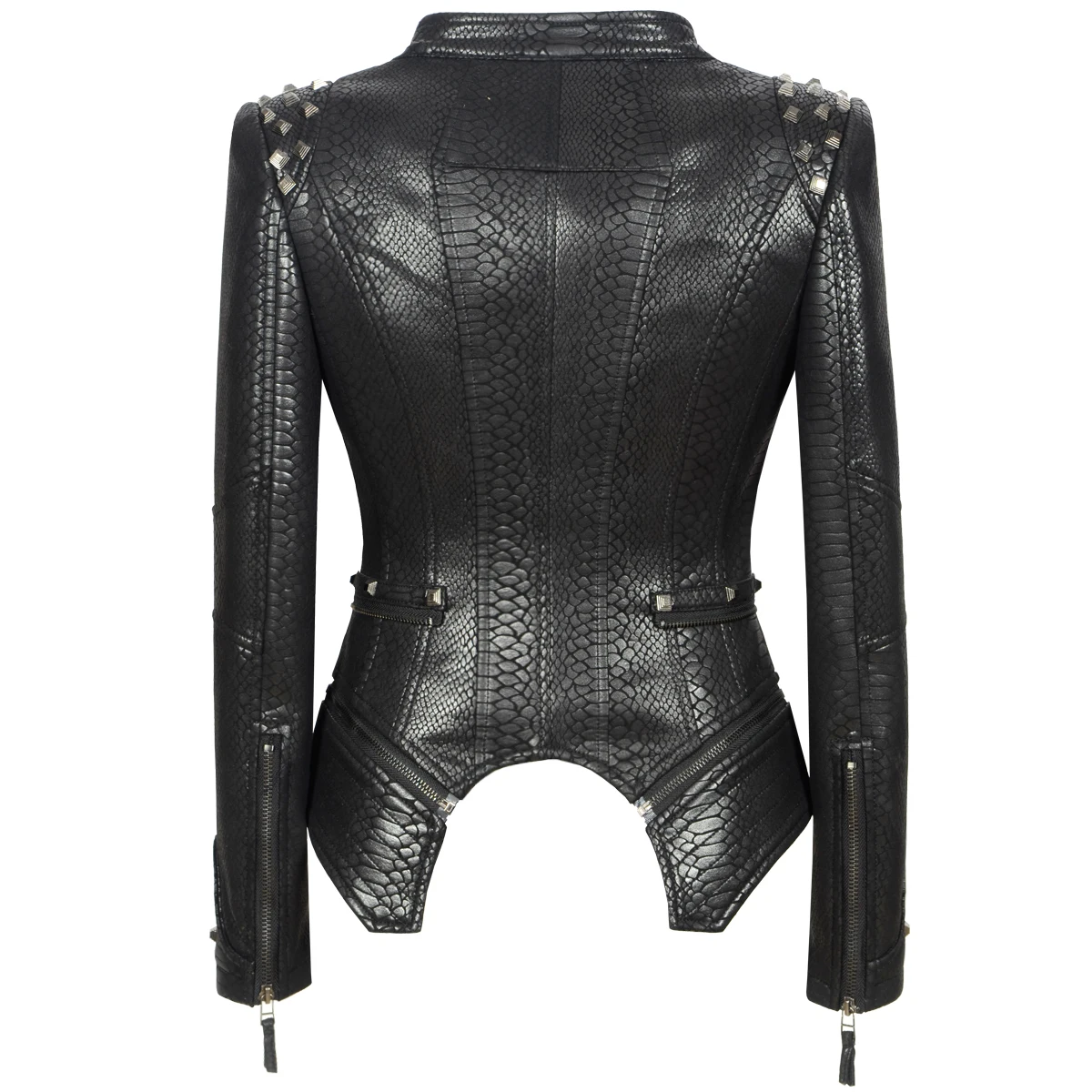 New Fashion Women Pu Jacket Winter Autumn Rivet Studded Black Faux Leather Coat Turn Down Collor Lady Slim Motorcycle Outerwear