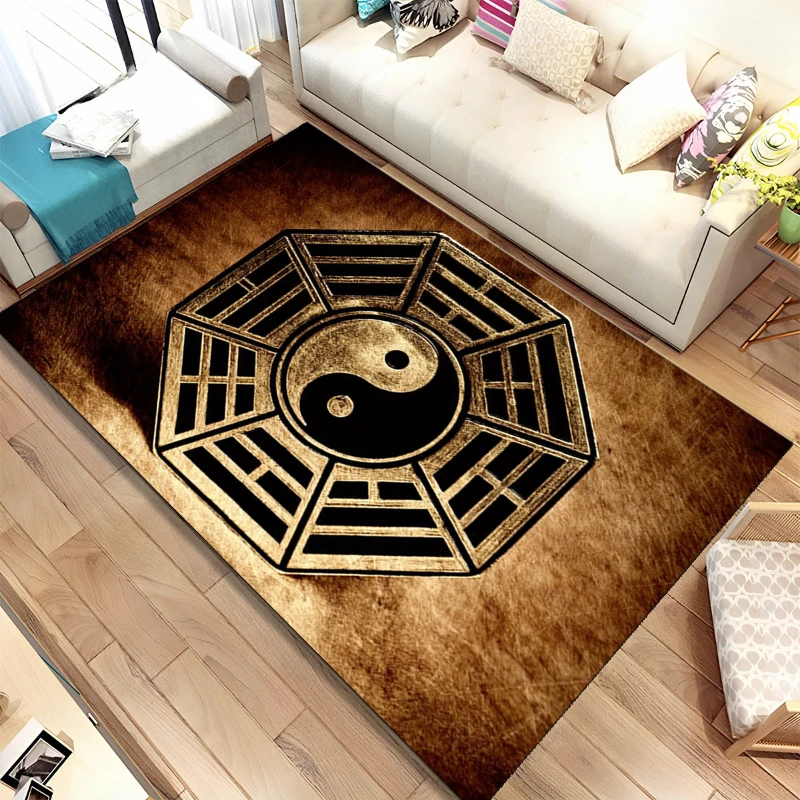 Chinese Tai Chi Bagua Yin Yang  Area Rug,Carpet Rug for Home Living Room Children Bedroom Sofa Doormat Decor,Non-slip Floor Mat