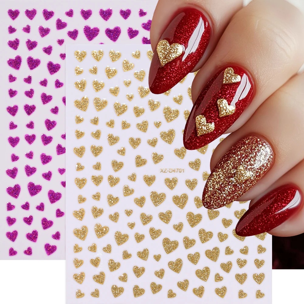 5 Farben 3D Valentinstag Glitzer Liebe-Herz Nagelaufkleber Herz Selbstklebender Nagelaufkleber Süße Liebe Maniküre Dekoration Schieber