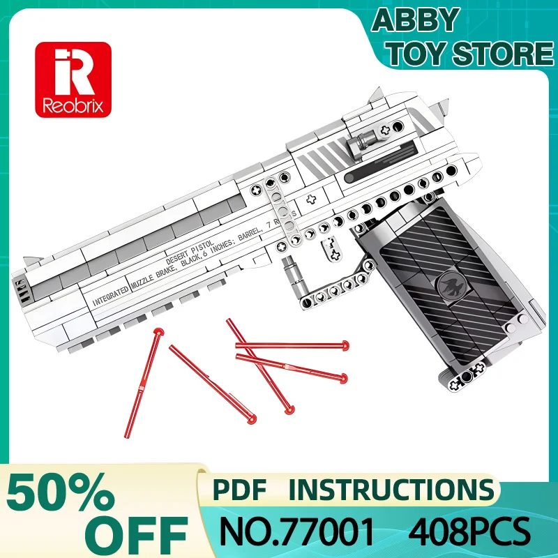 Reobrix 77001 Technical Desert Eagle Pistol Model Emissible Weapon Building Blocks Bricks Puzzle Toys Brithday Gifts For Kids