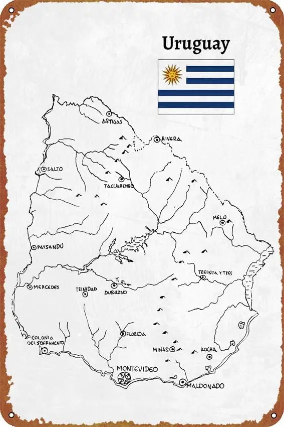 Handdrawn Uruguay Map Posters Metal Plaque Tin Sign,Vintage Metal Pub Club Cafe bar Home Wall Art Decoration Poster Retro 8x12