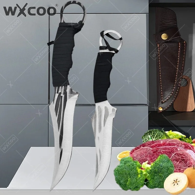 WXCOO 2PCS Set Stainless Steel Boning Knife Kitchen Fish Slicing Butcher Hand Forged Utility Supplies