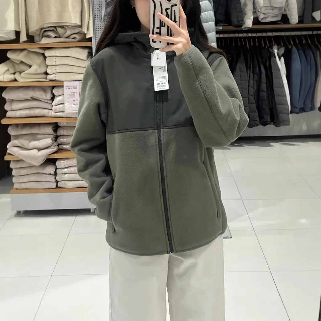 

Color-Blocked Windproof Fleece Hooded Jacket for Men And Women Thickened Warm Couple's Outerwear Winter Jacket