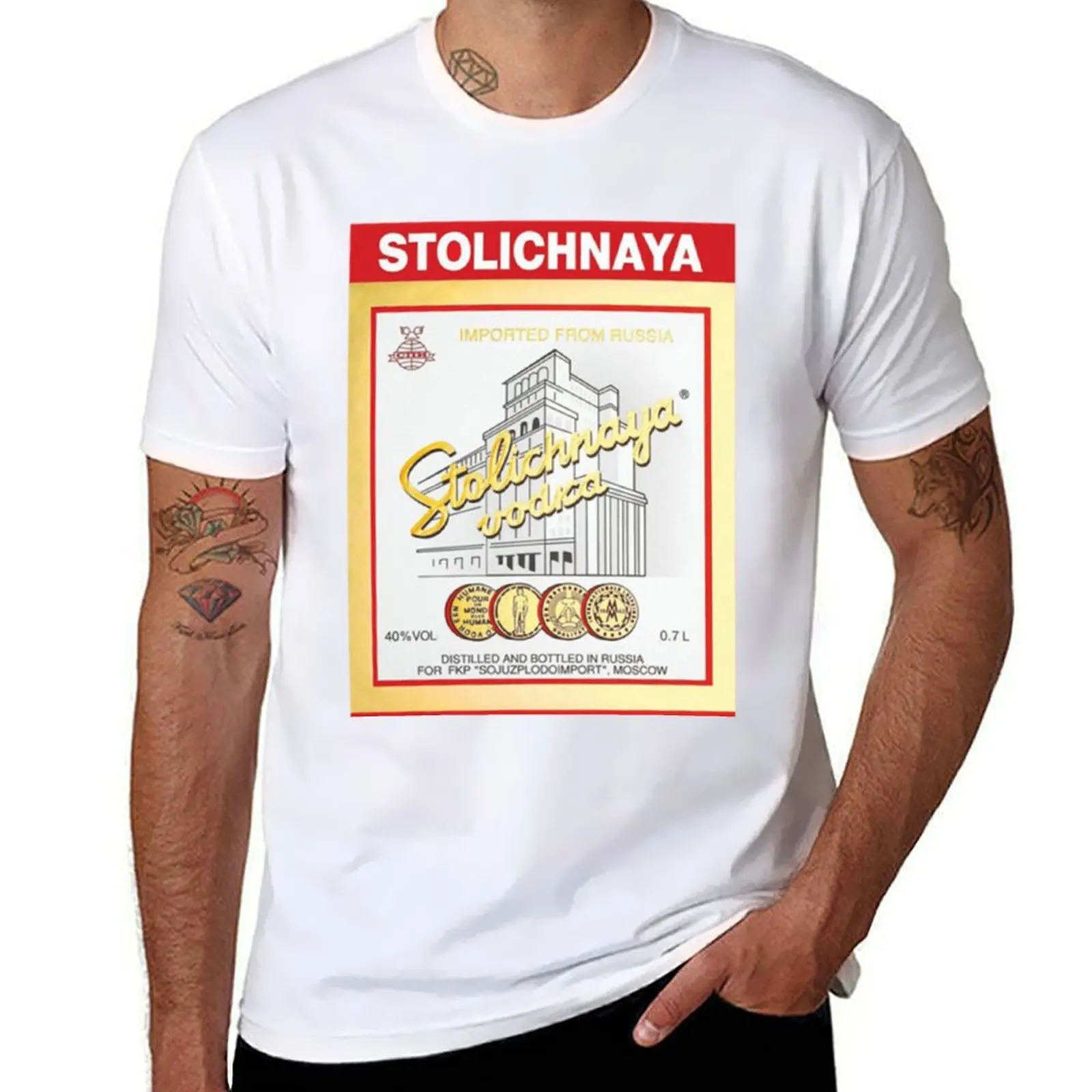 Camiseta clásica con logo de Vodka Stolichnaya, camisetas para hombre con gráfico vintage, camisetas de marca de lujo de alta calidad