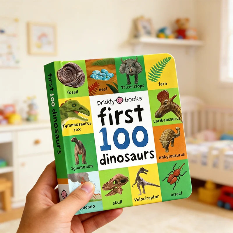 First 100 Dinosaurs Board Book, Visual Development ,  Vocabulary Building, Preschool Literacy Learning, Bedtime Reading Book