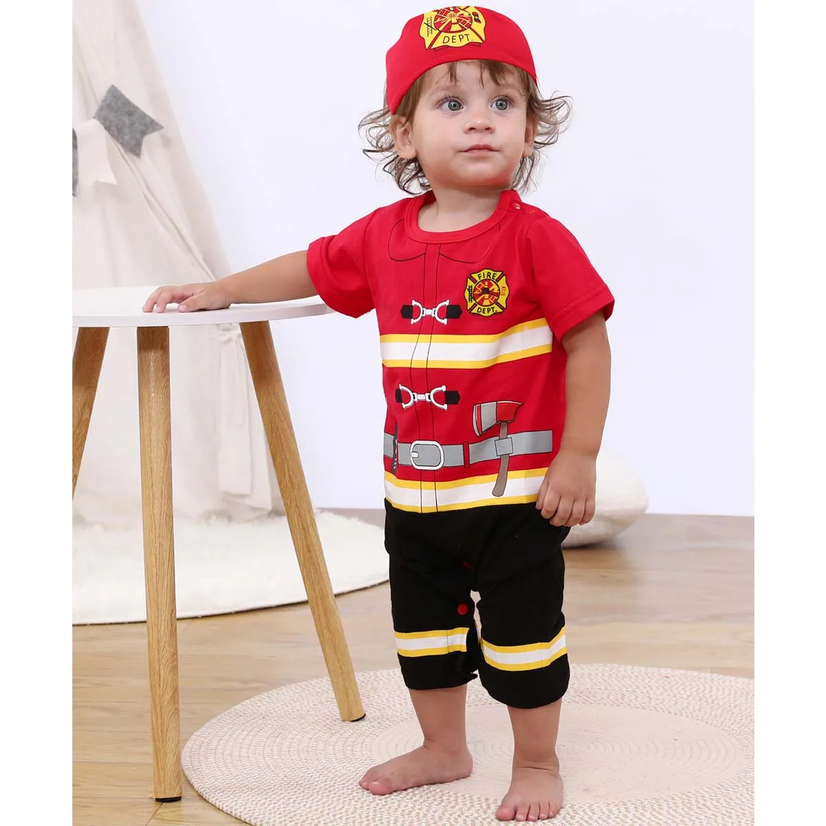 2 PCS Baby Firefighter Costume Ninja Cosplay Costumes Infant Carnival Clothes Set Newborn Boys Birthday Photo Shoot Clothing