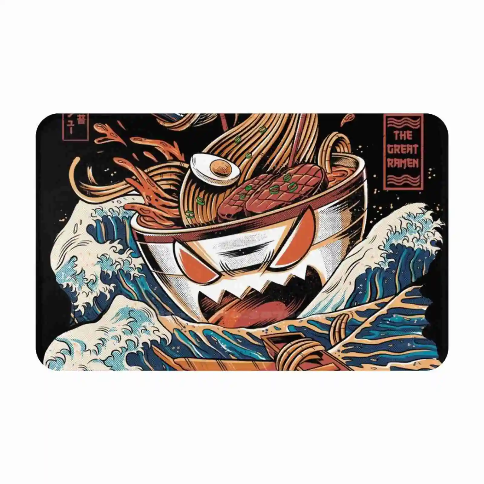 The Black Great Ramen Soft Cushion Car Home Carpet Door Mat Great Wave Off Kanagawa Kaiju Japanese Food Japanese Art Kanji