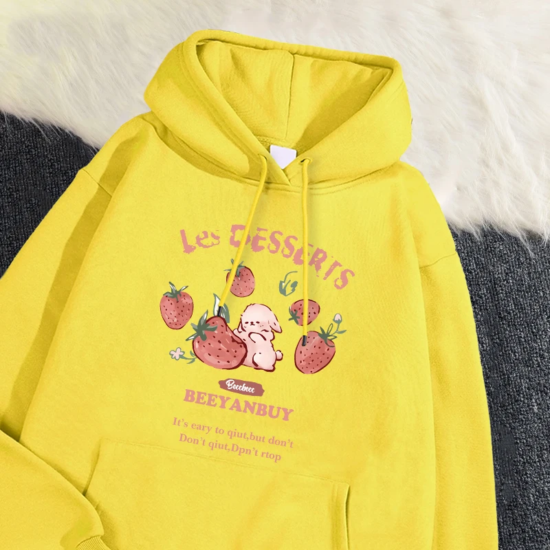 Fashion Women'S Hoodie Cute Strawberry And Rabbit Printed Sweatshirt Pocket Soft Warm Breathable Pullover Autumn Winter Hoody