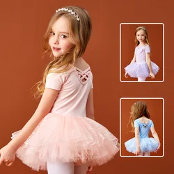 CLYFAN Girl's Elegant Ballet Dress Short Sleeve Dance Wear Sports Skirt Kids Toddler Gymnastics Practice Dancing leotardos