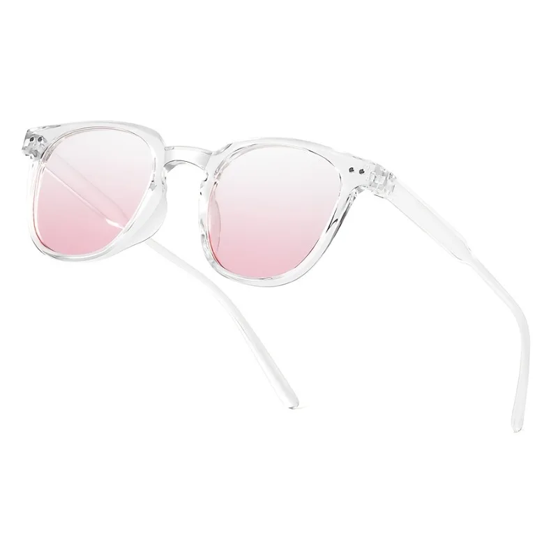 Fashion Small Round Neutral Pastel Powder Blusher Gradual Change Pink Lens Classic Metal Nail Decoration for Men and Women