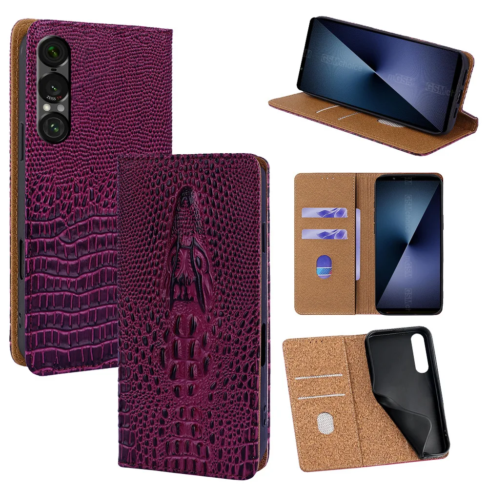 Retro Genuine Leather Magnetic Flip Cover for Sony Xperia 1 VIII 10 VII 5 IV 10 IV 5 II 1 III 5 II with Wallet Card Slots