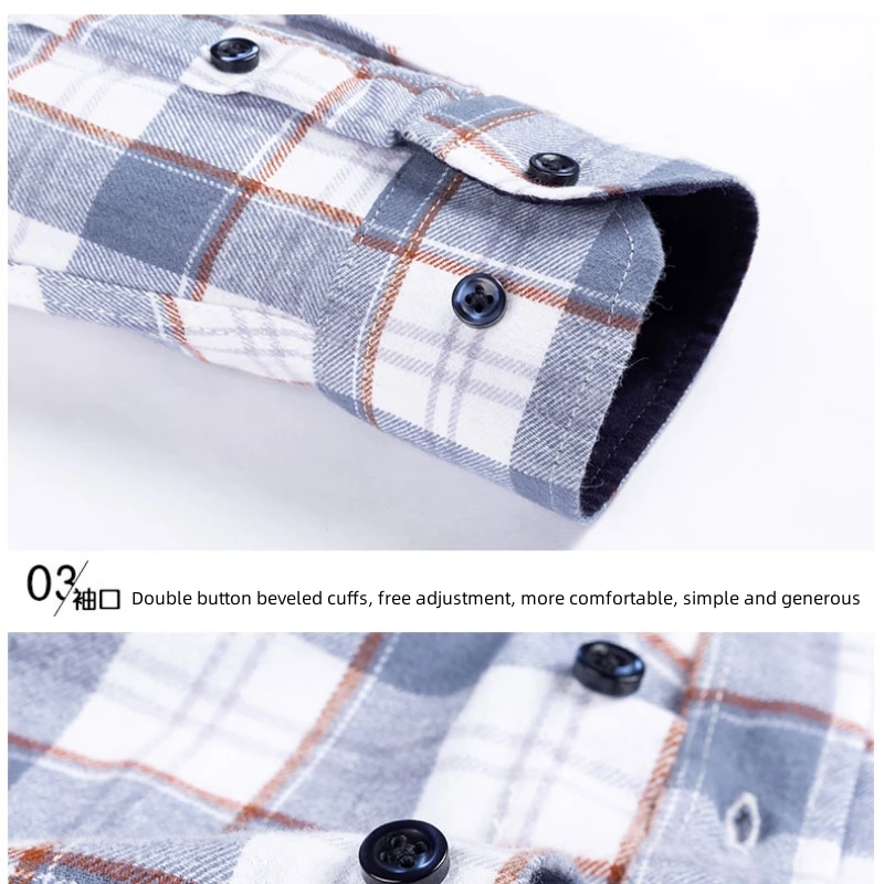 Shirts for Men Luxury 100% Cotton 4XL Men\'s Long Sleeve Shirt Brushed Plaid Fashion Casual Autumn Winter Soft Comfortable Pocket