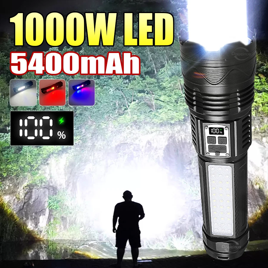 Powerful Flashlight High Power LED Flashlight Ultra Bright Long Range Tactical Light Side Light Lantern Outdoor Camping Torch