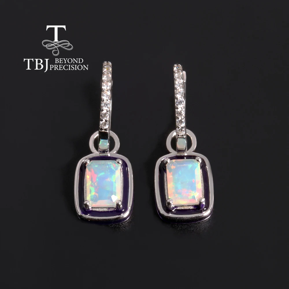 Vintage Design Colorful Natural Opal Gemstone Silver Earrings Elegant Women's Anniversary Gift Mysterious Fashion Jewelry