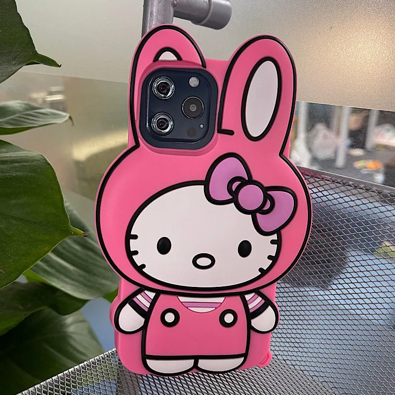 Cute Hello Kitty Cartoon Luxury Silicone Phone Cases For iPhone 13 12 11 Pro Max XR XS MAX X 7/8Plus Girl Shockproof Soft Shell