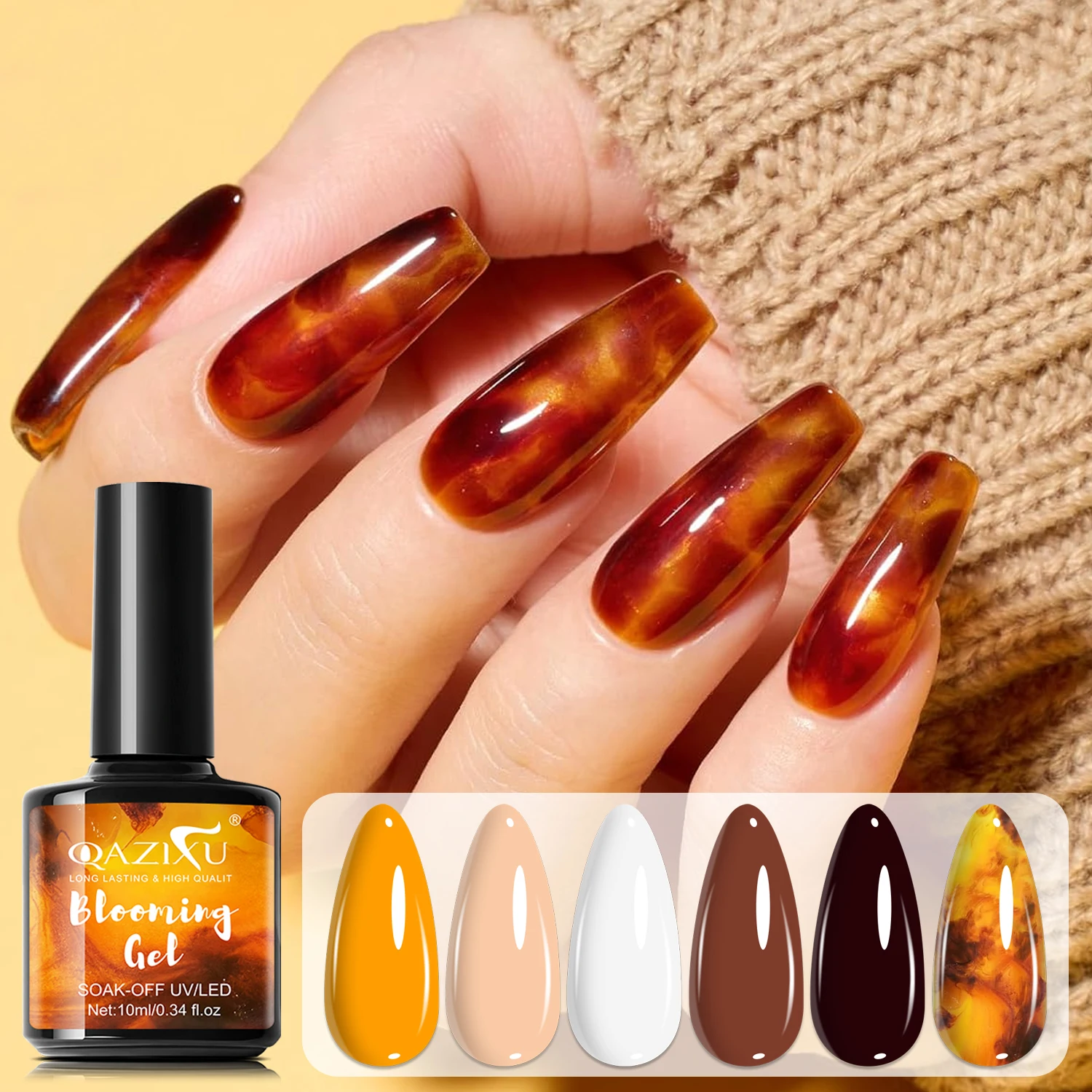 

QAZIXU 6Pcs Amber Shades Gel Nail Polish Set Soak off UV LED for All Season Manicure DIY Home And Salon Use Gift For Women