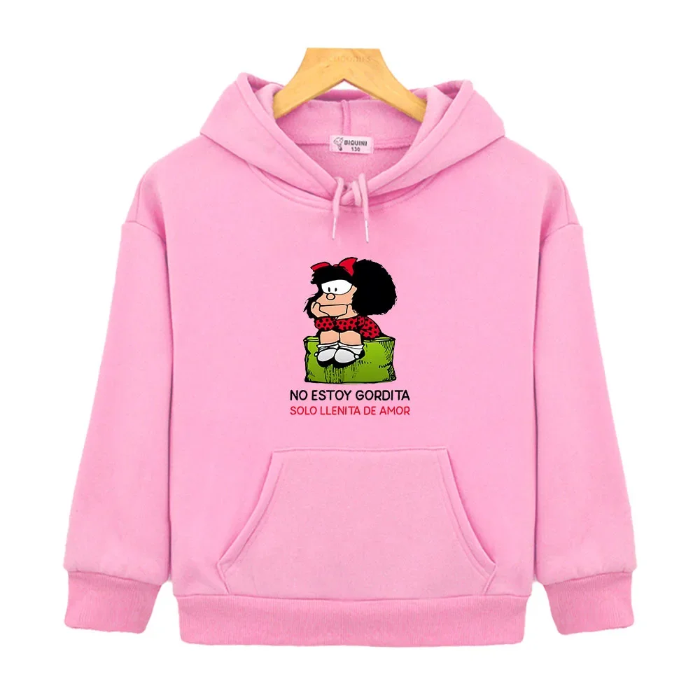 Kids Mafalda Hoodies Quino Comics Kawaii Graphic Sweatshirts Baby Girls Clothes Children\'s Clothing Boy Long Sleeve Pullover