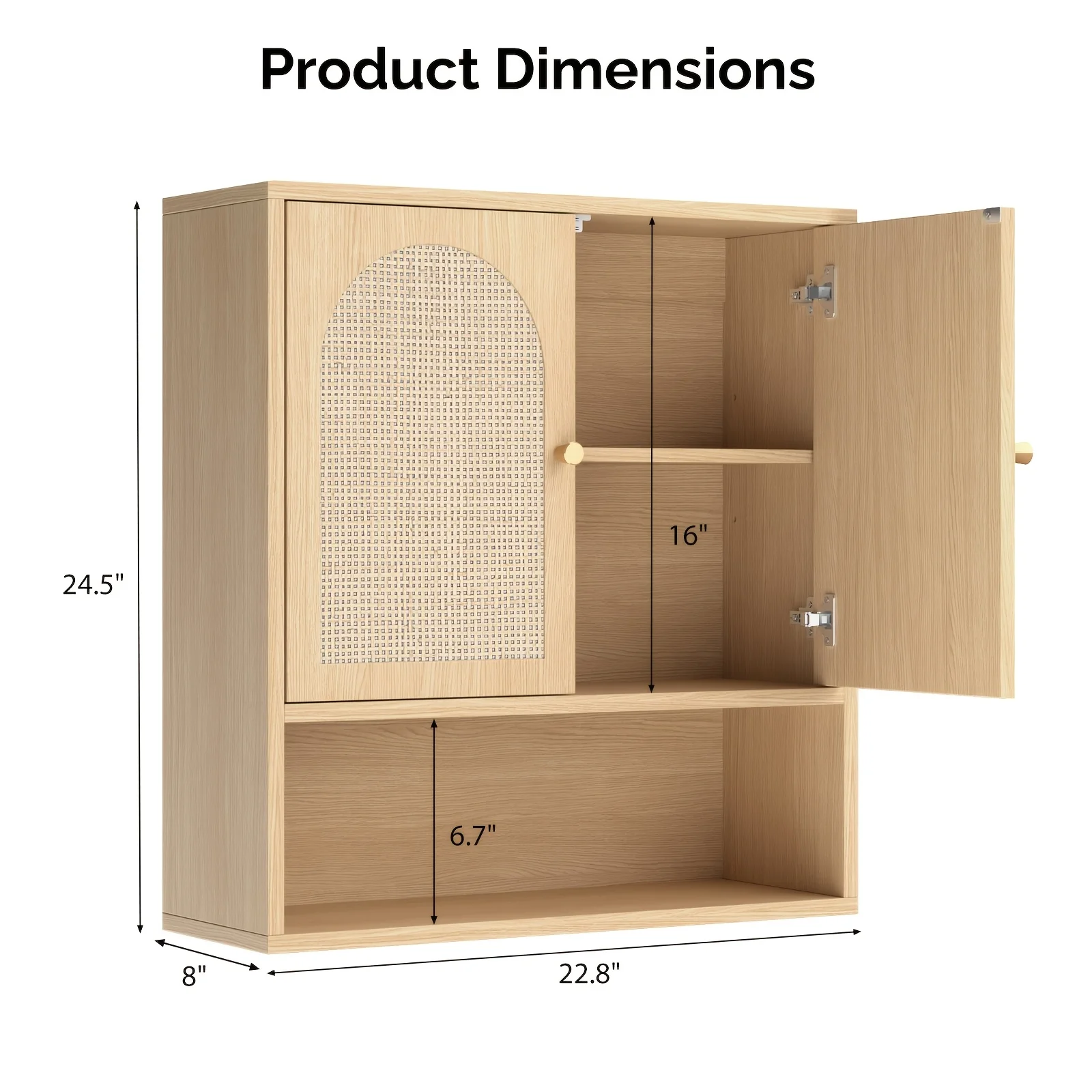 

Arched Boho Storage Cabinet Organizer with Adjustable Shelf And Soft Close Doors for Bathroom