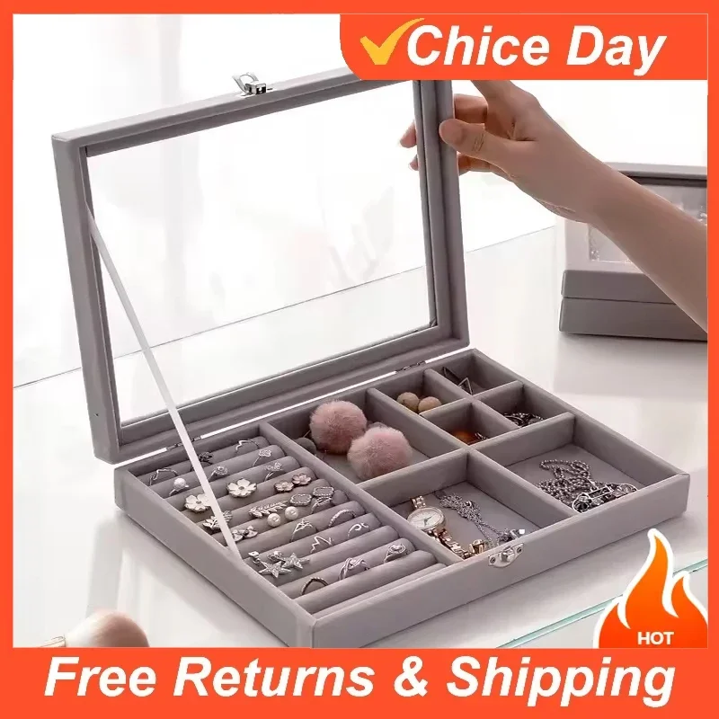 

Velvet Glass Ring Earring Jewelry Display Organizer Box Tray Holder Storage Case Amagi