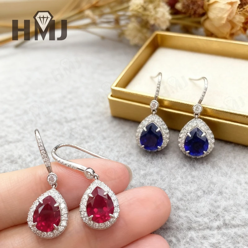 

Серьги-капли, выращенные в лаборатории драгоценные камни, рубин, сапфир, изумруд, стерлинговое серебро 925 пробы с сертификатом, подарок, винтажный стиль, элегантный