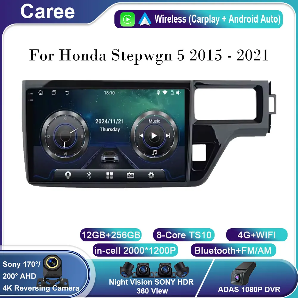 

Car Radio Stereo Multimedia Player For Honda Stepwgn 5 2015 - 2021 Right hand driver GPS Navigation QLED bt 4G LET WIFI Carplay