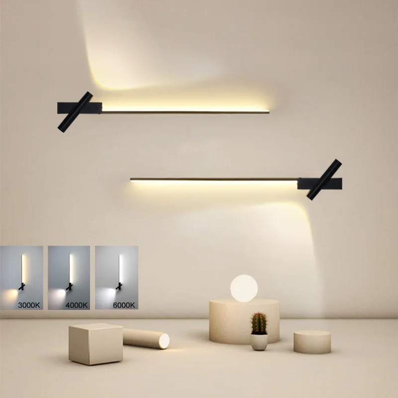 

Wall Mounted LED Wall Lamps with 350° Rotatable Spotlight for TV Background Minimalist Linear Wall Lights Aluminum Hardwired