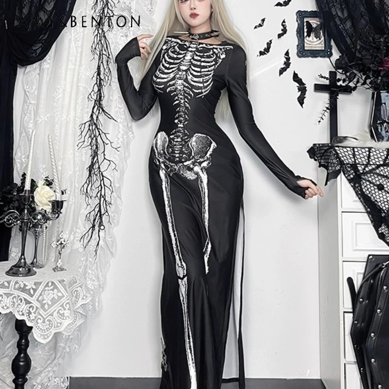 

Original Design 2025 Autumn New Halloween Creative Print Women's Dress Gothic Dark Punk Sweet Cool Y2k Sexy Long Dresses Ladies