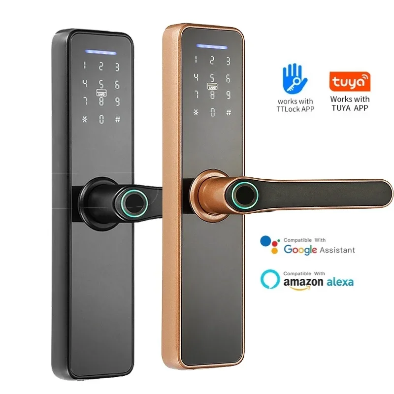 

2021 Google home and amazon alexa app compatible code fingerprint push pull digital smart door lock