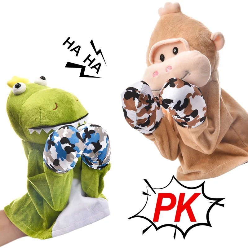 Animal de peluche boxeo dinosaurio mono elefante canguro interactivo marioneta de mano juguete dedo batalla sonido peluche muñeca niños regalo