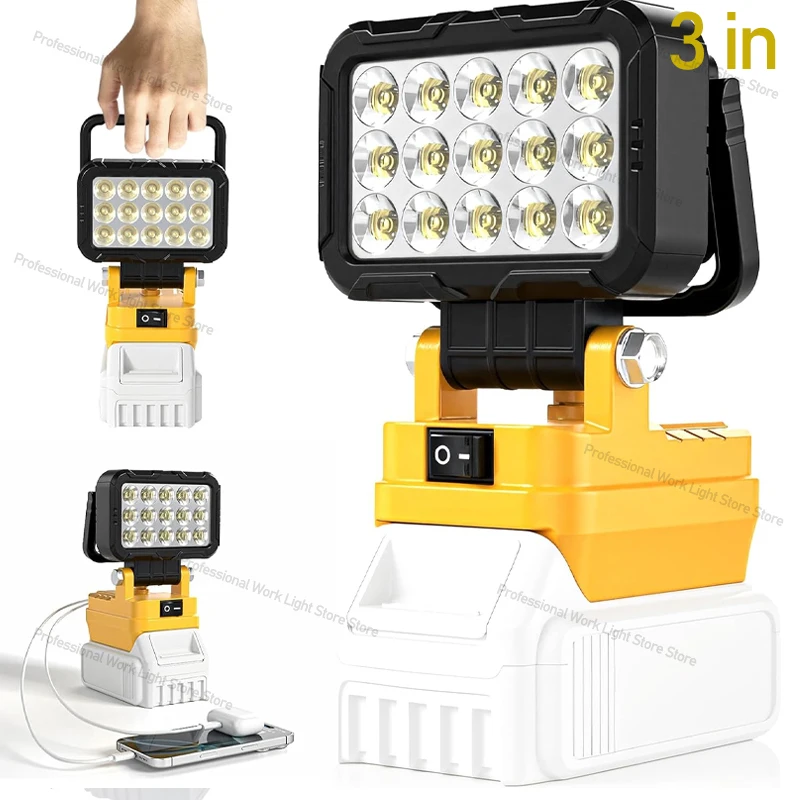 3 inch Cordless Work Light For Dewalt 14.4V-21V Li-ion Battery  LED Lantern Outdoor Flashlight Camping Lamp Emergency Lighting