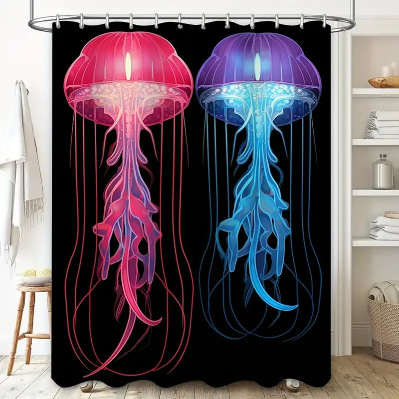 Vibrant Jellyfish Shower Curtain Set Pink Blue LED Light Up Bath Decor Customized Size Available for Home Decoration in Modern C
