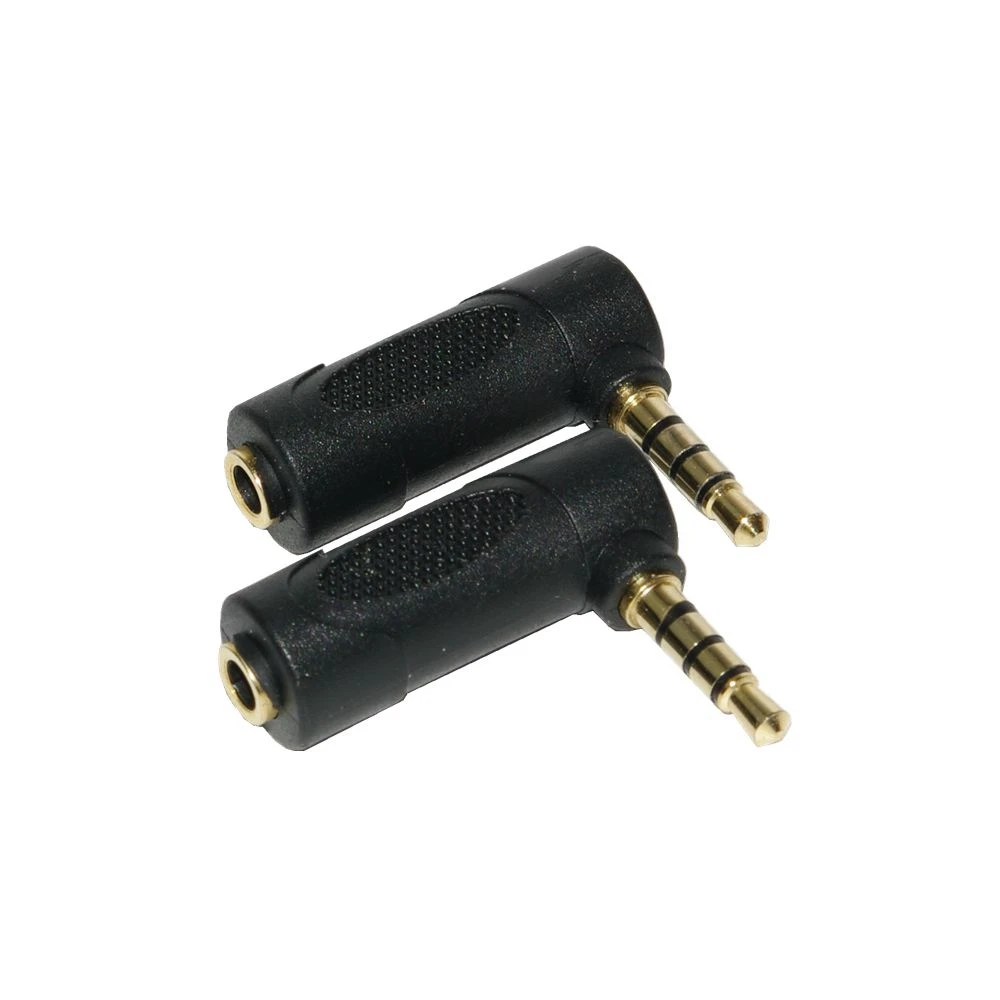 1 buah emas 3.5mm 3 tiang Stereo 90 ° persegi panjang wanita ke 3.5mm 4 tiang pria colokan Audio bentuk L colokan adaptor Jack