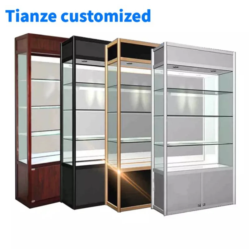 （customized）Floor Standing Glass Display Cabinet With Lights Toy And Models Shelves Showcase