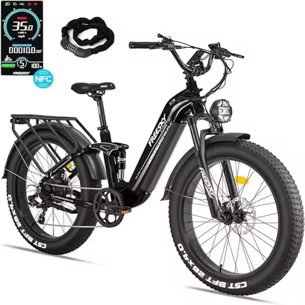 NEW Electric Bike for Adults 1600W Power Motor 48V 20AH Ebike, up to 35MPH & 90Miles Max Range, 26'' Fat Tire Full Suspension