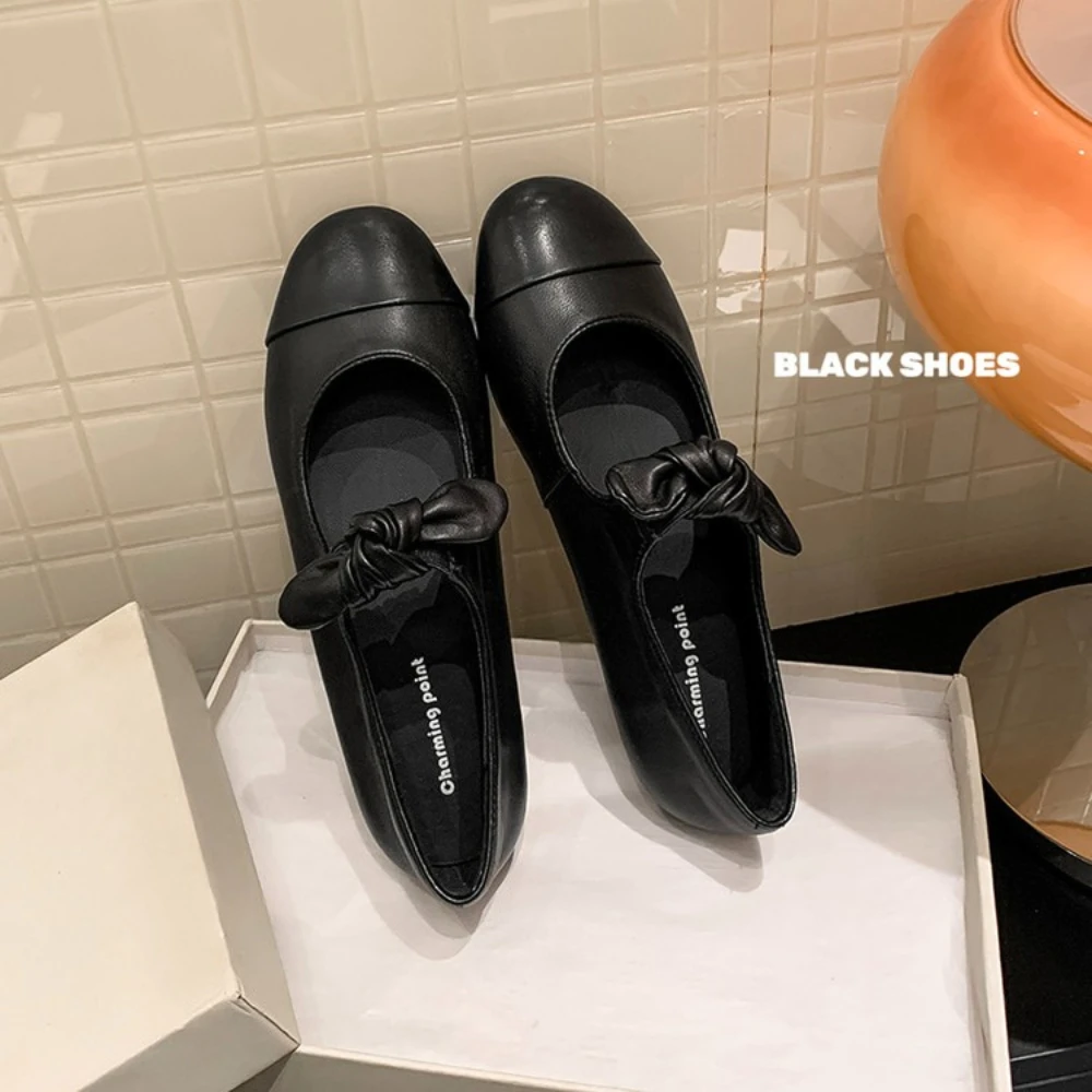 أحذية باليه مسطحة من الجلد الطبيعي للربيع والخريف للنساء، أحذية ماري جين العصرية والمريحة للنساء