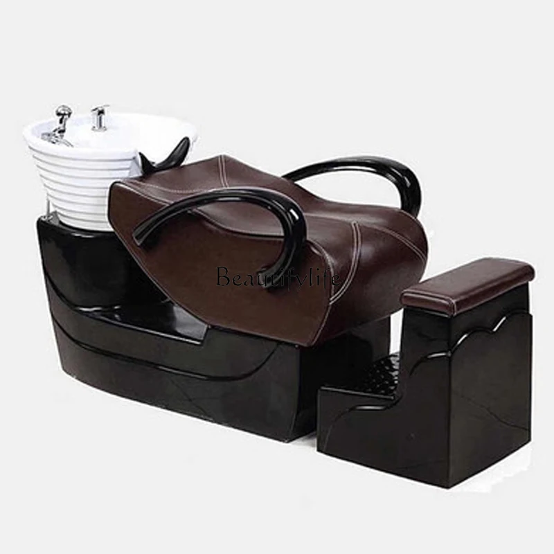 

High-end shampoo bed barber shop simple flush ceramic basin punch semi-reclining shampoo bed