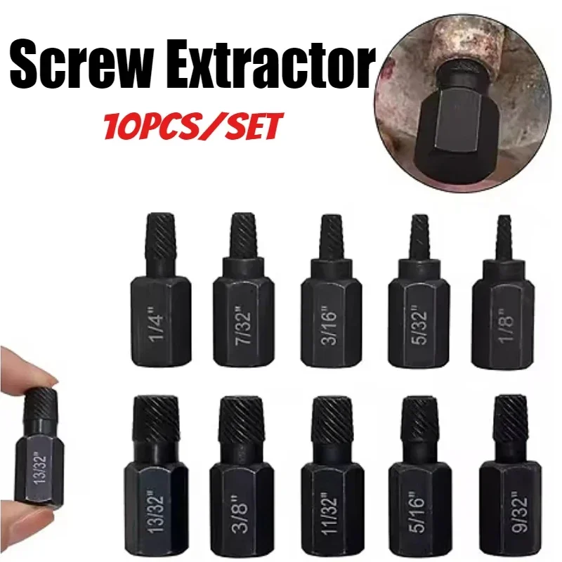 Chrome Molybdenum Alloy Steel Rounded Bolt Remover Hex Head Multi-Spline Bolt Extractor Set 10Pcs Screw Extractor Kit