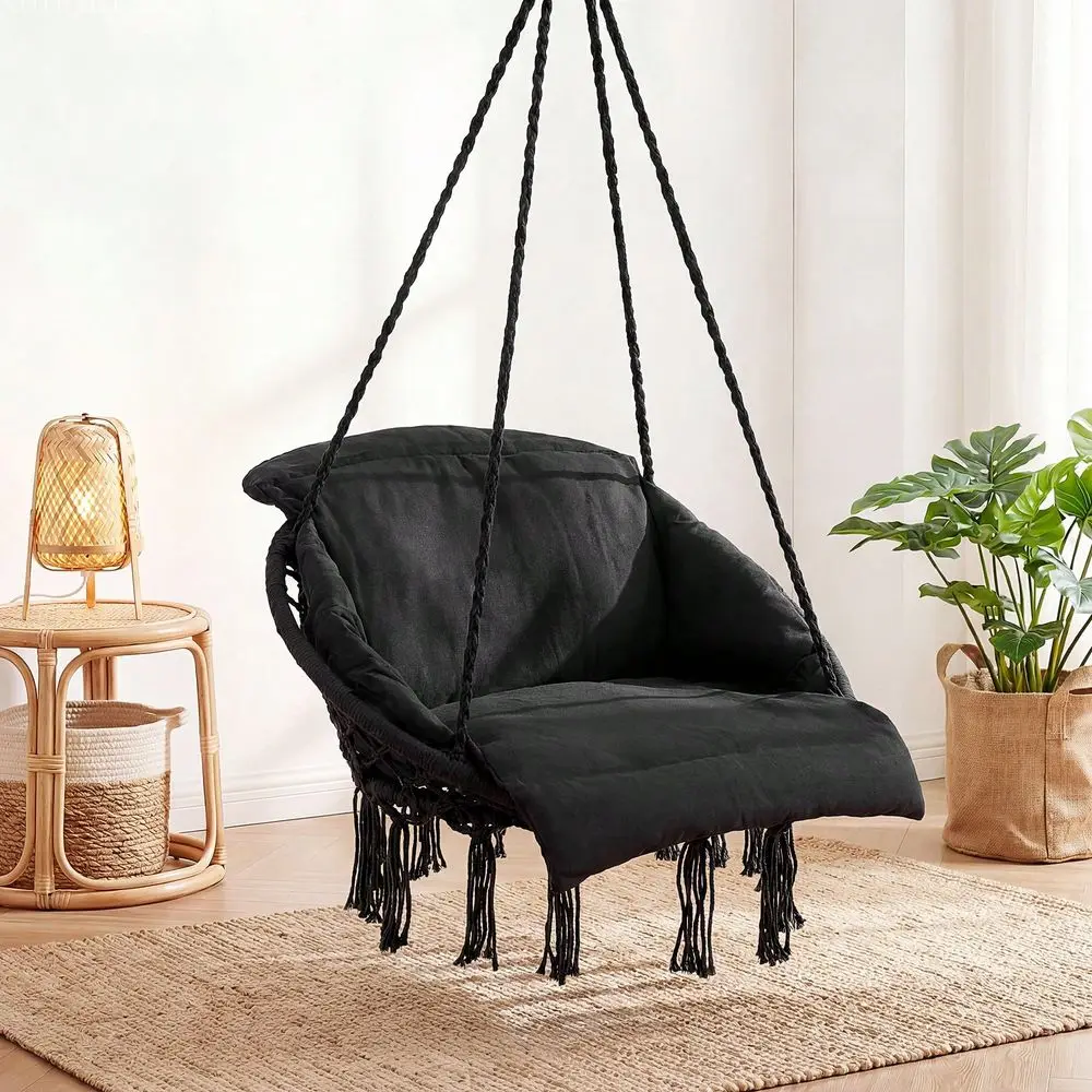 

Hammock Chair With 2 Cushions, Hanging Swing Chair With Heavy Duty Metal Bar, Indoor Outdoor Boho Hanging Chair For Bedroom, Pa