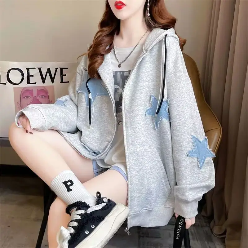 

Fashionable Hoodie Jacket for Women Versatile Design Loose and Casual Hooded Zipper Cardigan Long Sleeved