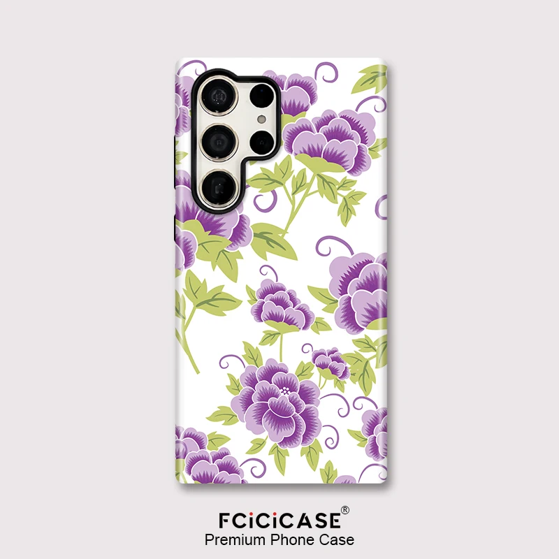Fcicicase For Samsung Galaxy S25 Ultra S26 Edge A36 A56 A16 S23 S24+ Flower Print Phone Case Luxury Shockproof Matte Fundas