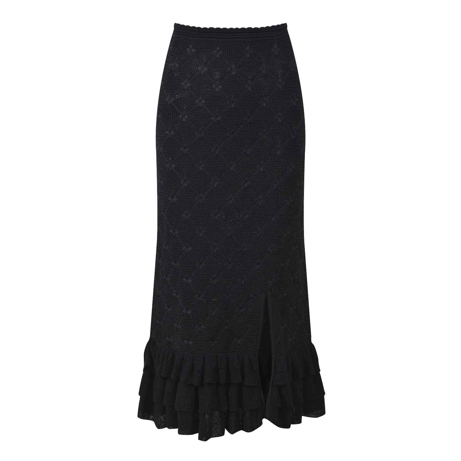 CHUJIE Jacquard Top & Skirt Set Black Slim Fit Sleeveless Split Hem Two-Piece Outfit SS25