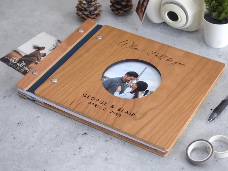 

Customized Wedding Guestbook Wooden Guest Book Personalized Photo Album Creative Sign-in Book Luxury Party Signature Book