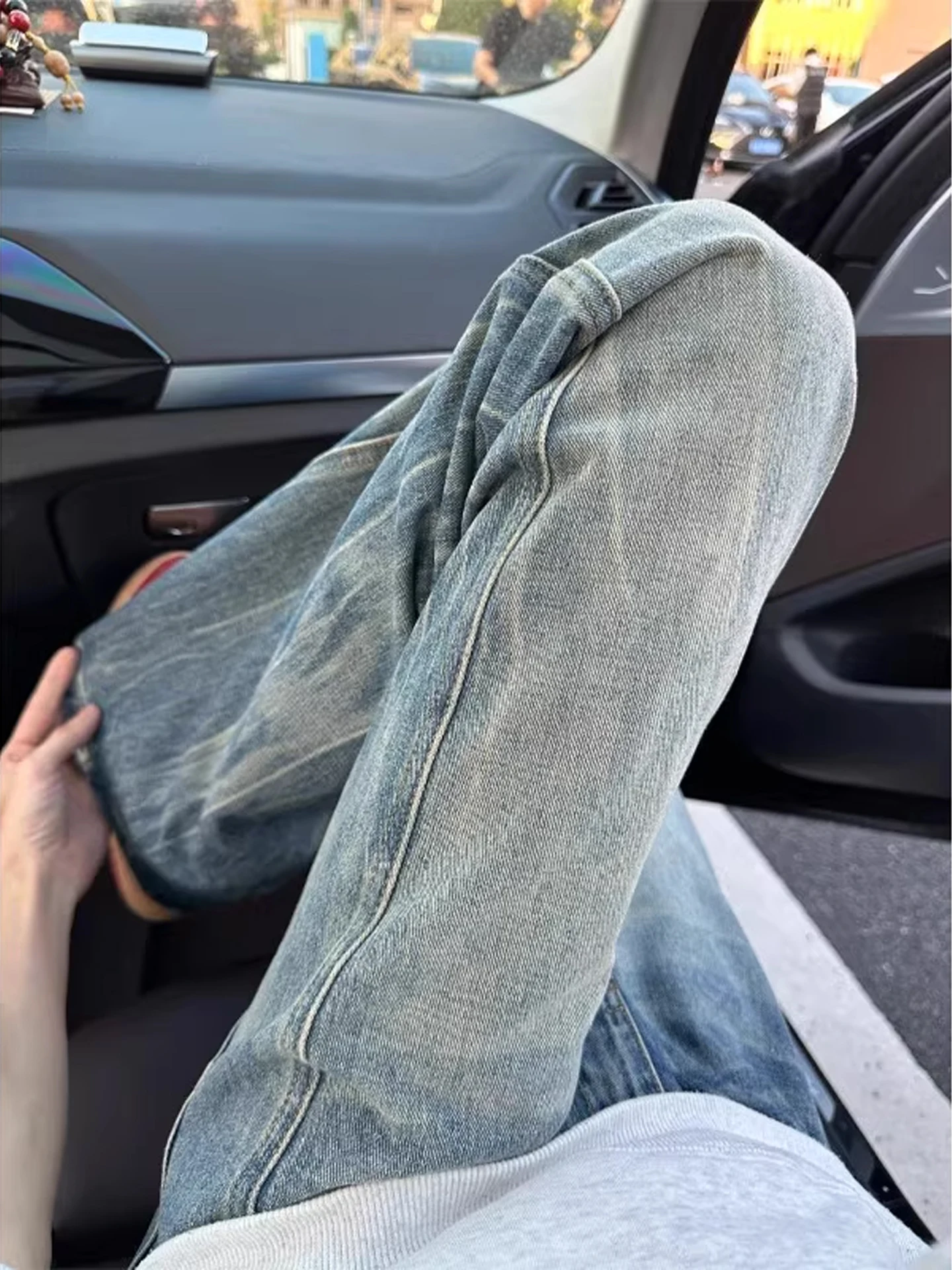 

Мужские джинсы American High Street с принтом «Молния», повседневные, прямые, с легким расклешением, длинные брюки, зимний тренд, стиль Cleanfit