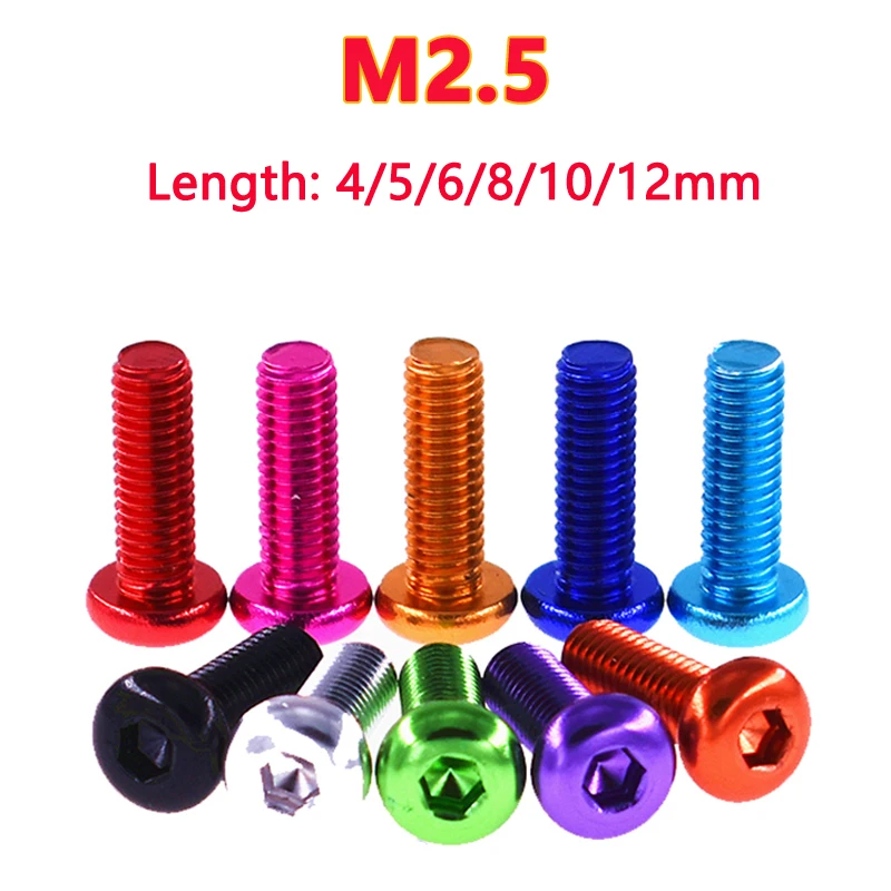 

5pcs M2.5 Round Aluminium Alloy Screws Hex Socket Button Head Allen Bolt Cap Mechanical Screw Length 4/5/6/8/10mm Anodized